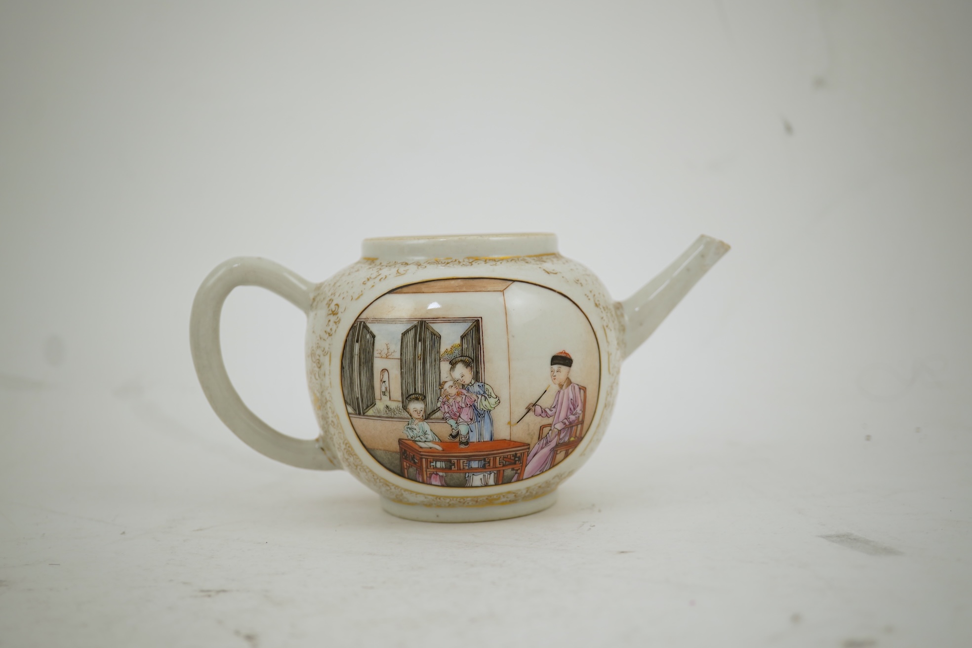 A Chinese export gilt and famille rose teapot, Yongzheng / Qianlong period
